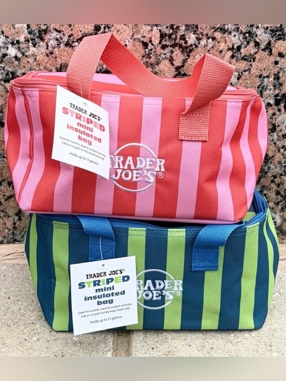 NWT Trader Joe’s mini striped cooler bundle of 2 pink and green coolers
